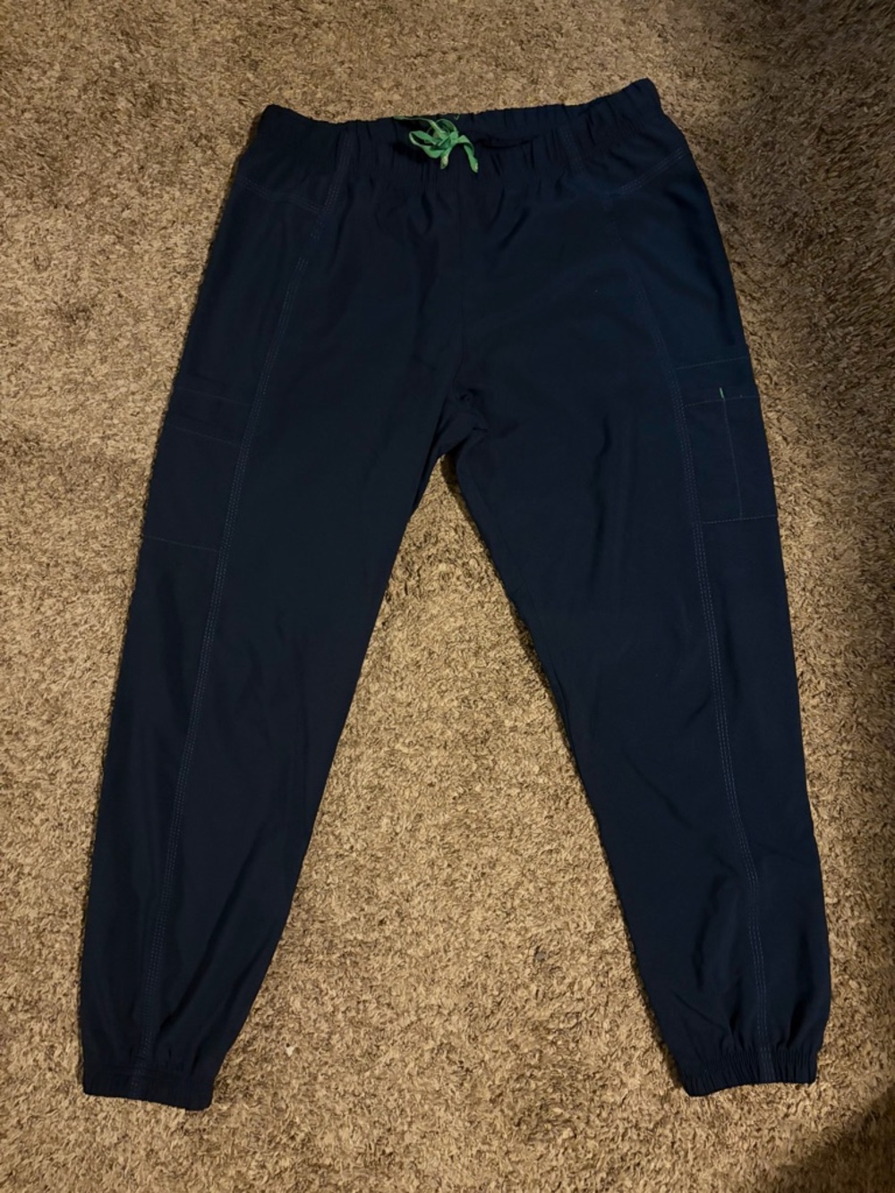 Carhartt Navy Blue Jogger Scrub pants with Green Drawstring